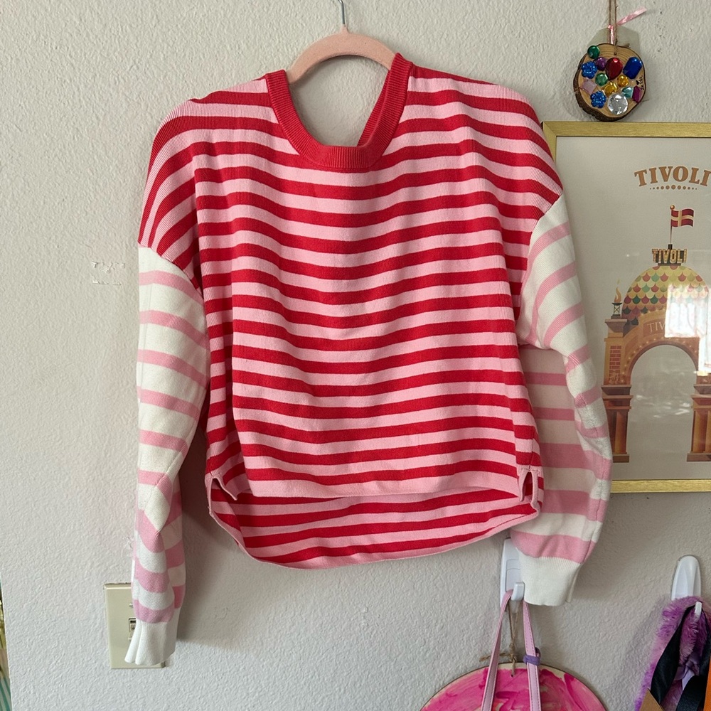 Anthropologie Daily Practice XL Shorts & L Sweater Pink and Red Stripe